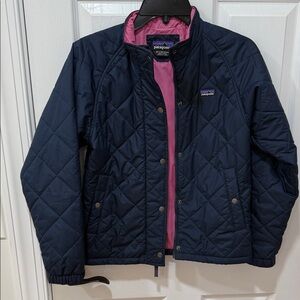 Patagonia Kids Navy Quilted Jacket with Pink Interior Sz XL